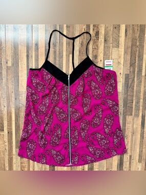 L8ter Y2K Paisley Halter Zip Front T-Strap Cami Top Pink Sz L